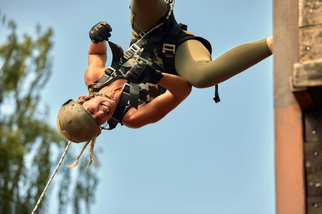 Special forces soldier with weapon take part in military maneuver. War, army, technology and people
